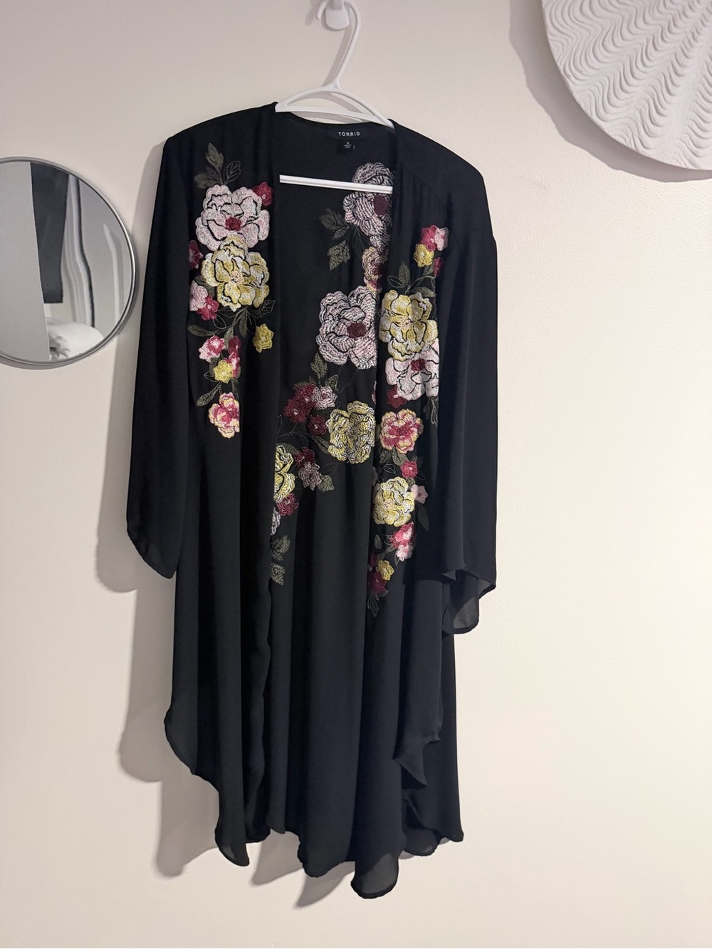 torrid Black Floral Embroidered Open Kimono